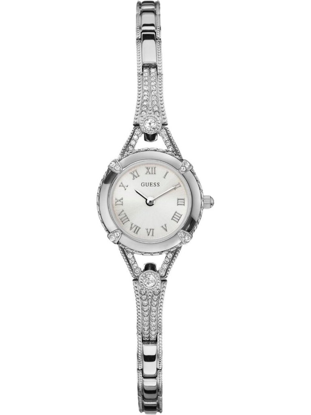 Elegant Silver-Tone Petite Crystal Watch | Stylish Women's Timepiece